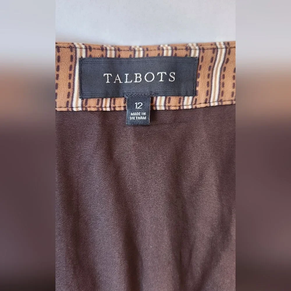 Talbots Brown Equestrian Stripe Pleated Midi Skirt Size 12_5